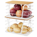 TIDIIABODE 2 Pack Kitchen Organization for Onions,Potatoes - Fruit Basket for Kitchen Counter & Storage Basket,Stackable Storage Bins with Bamboo Top & Lightweight PP Mat,White