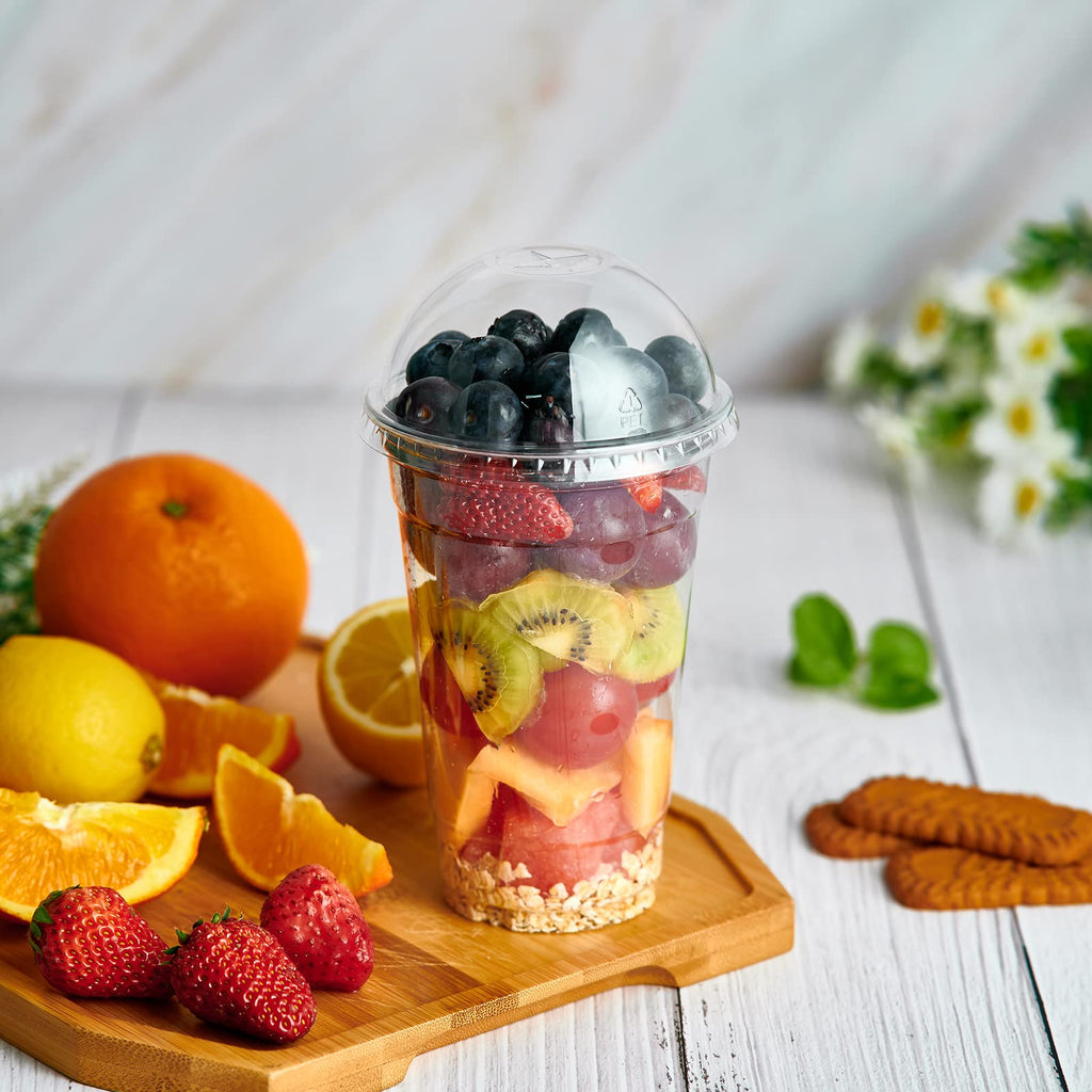 Lilymicky 90 Sets 20 oz Clear Plastic Cups with Dome Lids, 20 oz Disposable Plastic Drinking Parfait Cups for Ice Coffee, Smoothie, Frappuccino, Bubble Boba