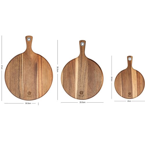 BILL.F Acacia Pizza Peel, Set of 3 Acacia Wood Cutting Board 8" 10" 12" Inch Cutting Board, Cheese Paddle Board, Bread and Crackers Platter for Serving and Minor Food Prepare with Handle and Organizer