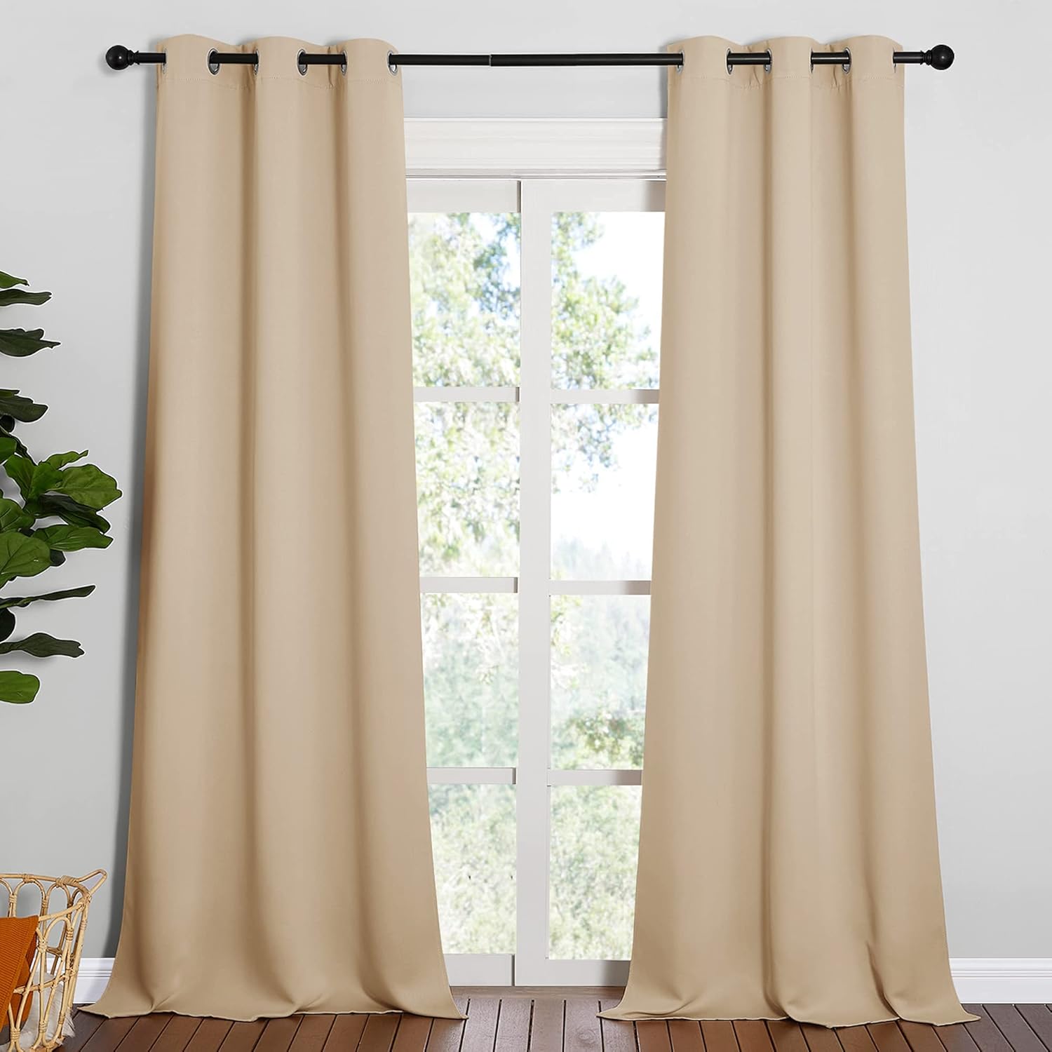 NICETOWN Room Darkening Grommet Panels - 90-Inch Baby Room Curtains in Biscotti Beige (1 Pair)