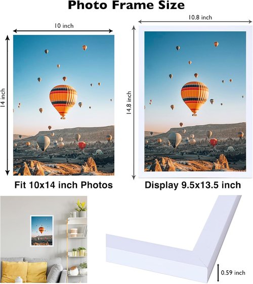 JCJMY Picture Frame - 10x14 Inch for Horizontal & Vertical Wall Display | Shatter-Resistant Plexiglass, White