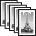 Upsimples 11x17 Picture Frame Set of 5 - Versatile Wall Gallery Frames for 9x15 or 11x17 Photos | Black