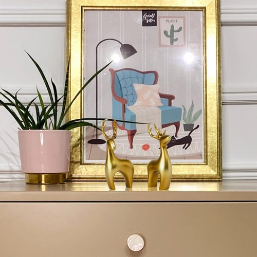Braxio Deer Statue | 2-Piece Gold Resin Reindeer Sculpture for Home Decor & Office Accent