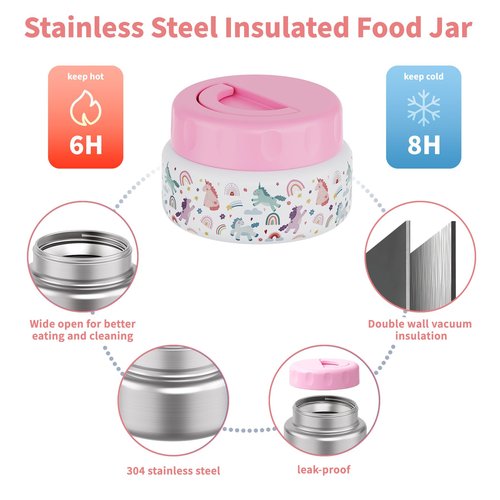FAJSL Bento Box for Kids with Thermo Food Container (9oz), 4-Compartment Lunch Box, Adjustable Divider, Leakproof Bento Lunch Box, Includes Utensils & Carry Bag for School, Office(White-Horse)