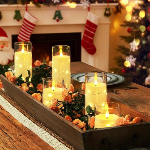 Homemory Flameless Candles - Battery Operated LED Candles with Fairy Lights & Remote Control | Ivory Set of 5 (5" 6" 8" 8")
