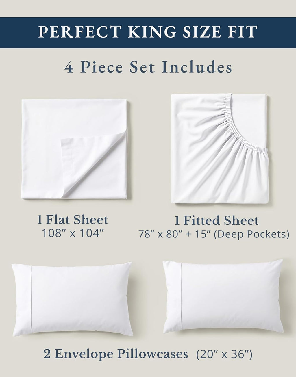 **LANE LINEN 100% Organic Cotton King Size Sheets Set - Soft, Breathable & Eco-Friendly White Bedding**