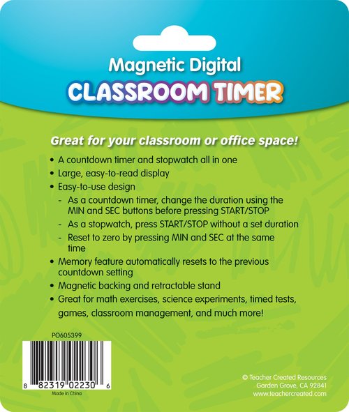 Teacher Created Resources Black Magnetic Digital Classroom Timer (TCR21041)