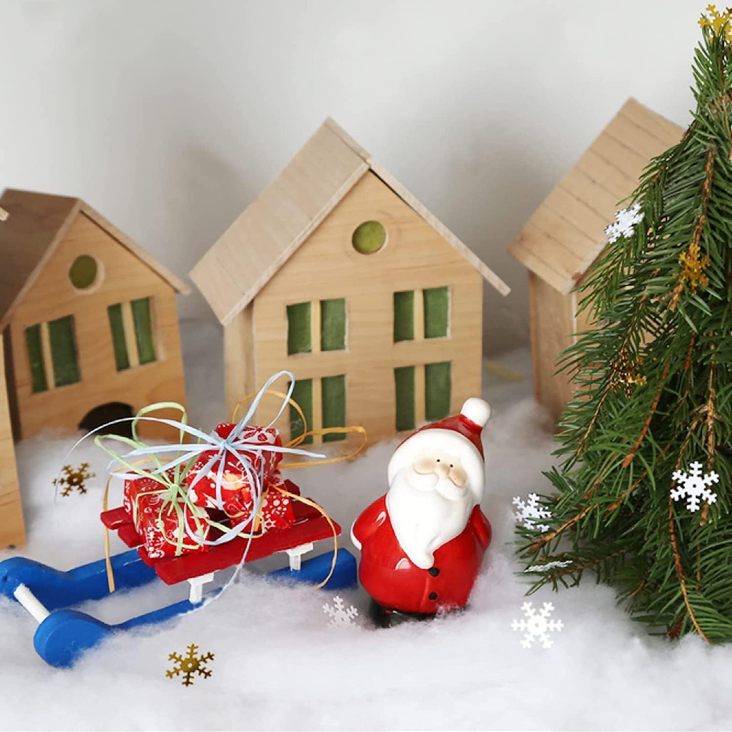 Skiennix Christmas Fake Snow Decor - Fluffy Fiber Artificial Snow for Indoor Winter Decorations