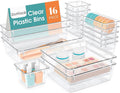 StorMiracle 16 PCS Drawer Organizer Set - Versatile Clear Storage Bins for Bathroom & Kitchen | Makeup, Jewelry, Utensils