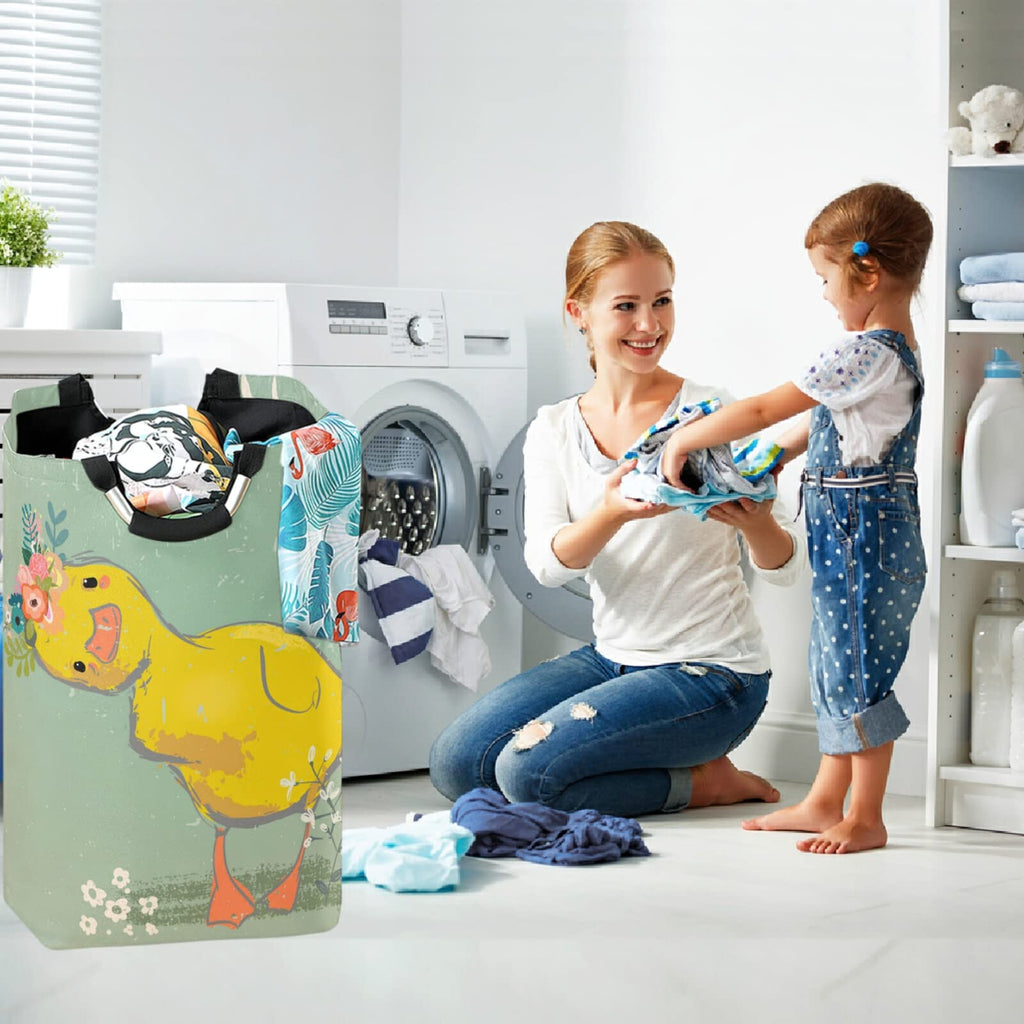 visesunny Large Capacity Laundry Hamper Basket Little Duck with Wreath Water-Resistant Oxford Cloth Storage Baskets for Bedroom, Bathroom, Dorm, Kids Room