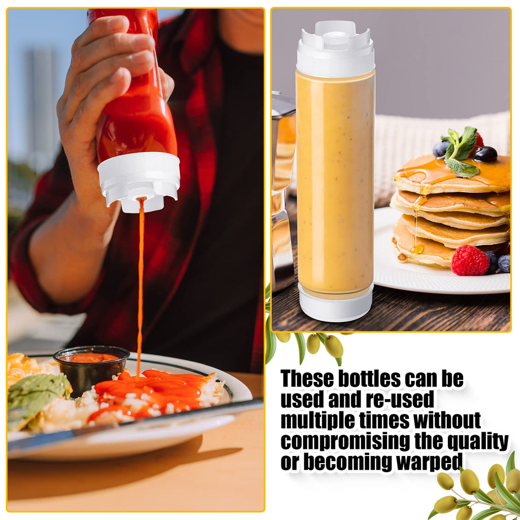 Roshtia 16 Pcs 16 oz Squeeze Bottle Condiment Squeeze Bottle Inverted Plastic Squeeze Bottle for Sauce Refillable Self Sealing Sauce Dispenser for Liquids Reusable Restaurants Kitchen(White)