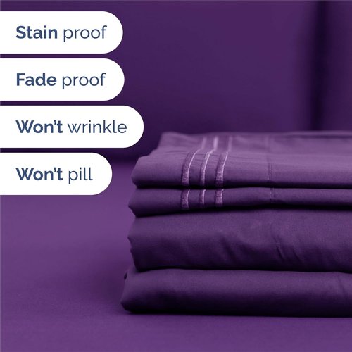 King Size 4 Piece Sheet Set - Ultra-Soft Cooling Bed Sheets | Hotel Luxury Bedding - Deep Pockets, Wrinkle-Free - Oeko-Tex Certified - Purple