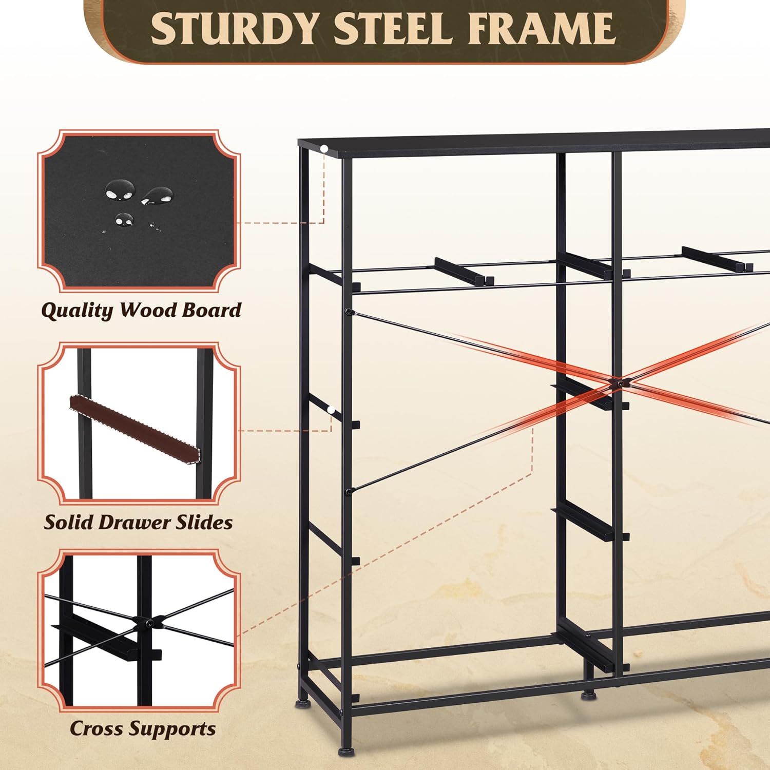 WLIVE Dresser - Tall Chest Organizer with 10 Fabric Drawers & Wooden Top - Black Storage Unit for Bedroom