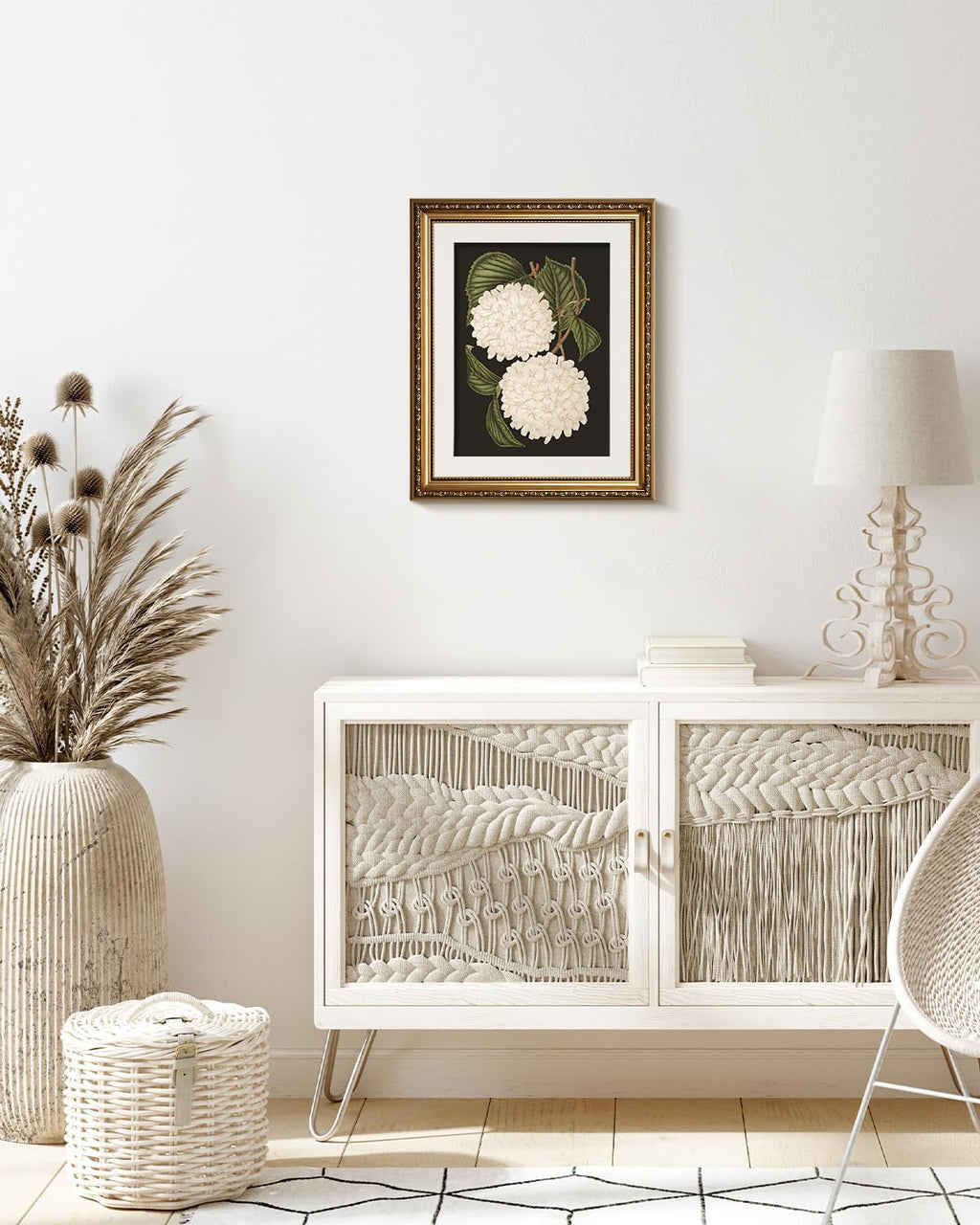 VIYYIEA Gold Framed Wall Art - White Hydrangea Canvas Print for Elegant Home Decor | 13x16in