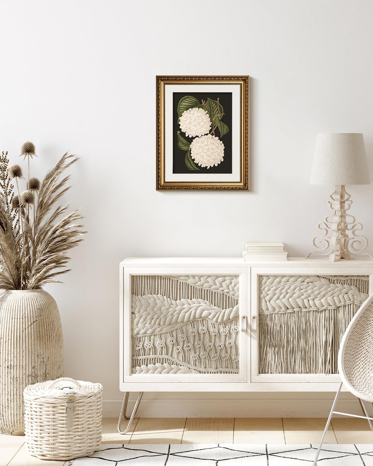 VIYYIEA Gold Framed Wall Art - White Hydrangea Canvas Print for Elegant Home Decor | 13x16in