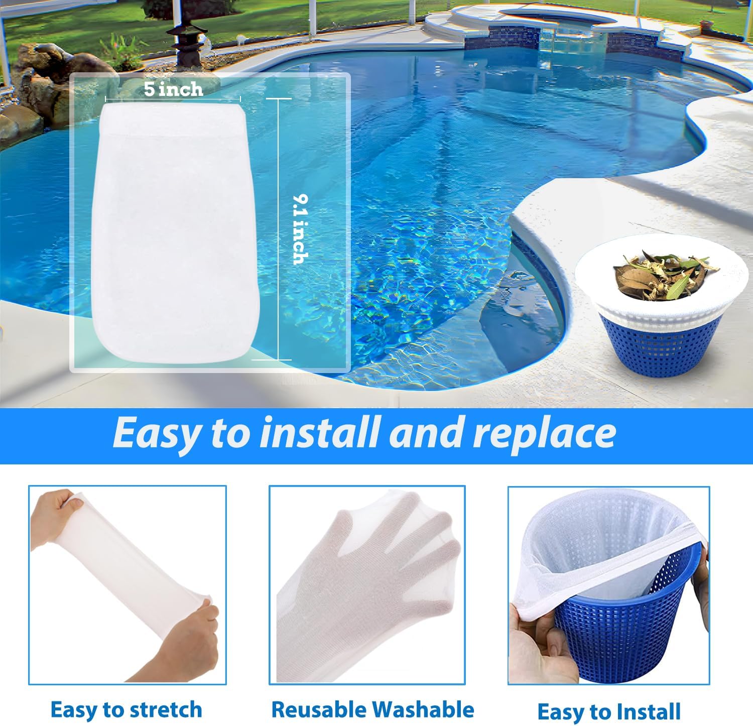 Skiennix Pool Skimmer Socks - Ultra Fine Mesh Filter for Debris & Leaves | 40-Pack for All Pools