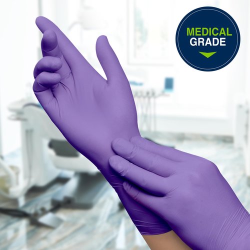 HALYARD Purple Nitrile-Xtra Exam Gloves, Sterile (Individually Wrapped), Powder-Free, 5.9 mil, 12 Inches, Purple, Medium, 14261 (Box of 100/50 Pairs)