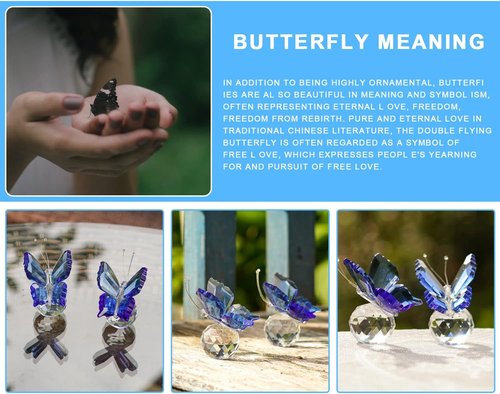 Kanpura Crystal Butterfly Figurines - 2 Pack Blue Glass Collectibles for Elegant Home Decor