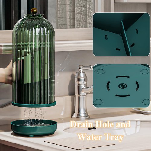 Zufudo Toothbrush Holders with Cover, Drainage Rotating Electric Toothbrush Organizer, 3 Slots Tooth Brush Holder for Bathroom Counter, Green