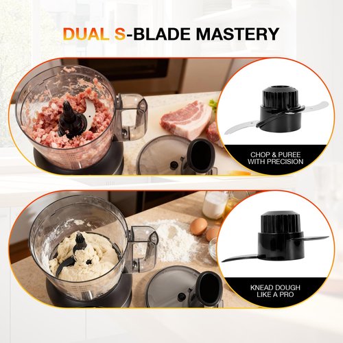 Smart Upgraded Food Processor 12 Cup, Electric Food Chopper Slicer with French-Fry Slicing Shredding Chopping Kneading Cutter, For Meat, Vegetable, Fries, Cheese, Meat & Veggie Prep, Puree