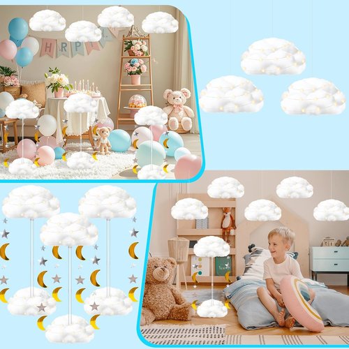 **3D Fluffy Cloud LED Light Kit - Hanging & Table Centerpiece Decor for Baby Showers, Nurseries & Parties**