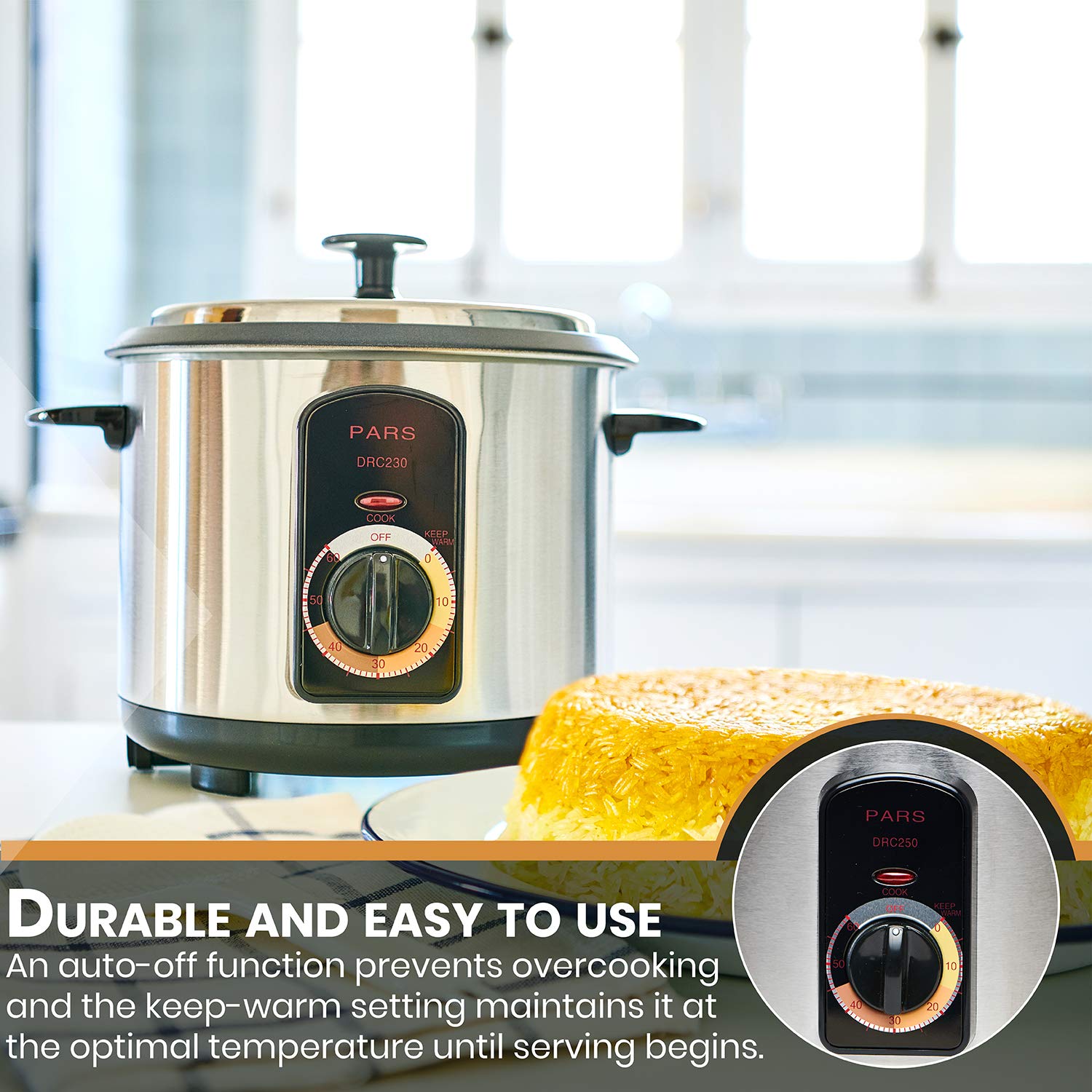 Pars Automatic Persian Rice Cooker - Tahdig Rice Maker Perfect Rice Crust, 15 Cup