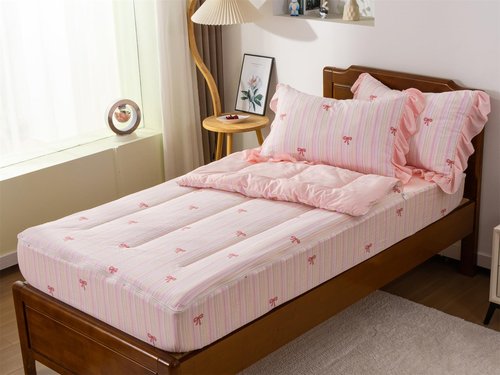 Aimuan Bow Comforter Set Zipper Bedding Set for Girls, Twin Kids Bedding Set Bowknot Comforter Set, All in one Zipper Bedding (Pink-Colorful, Twin)