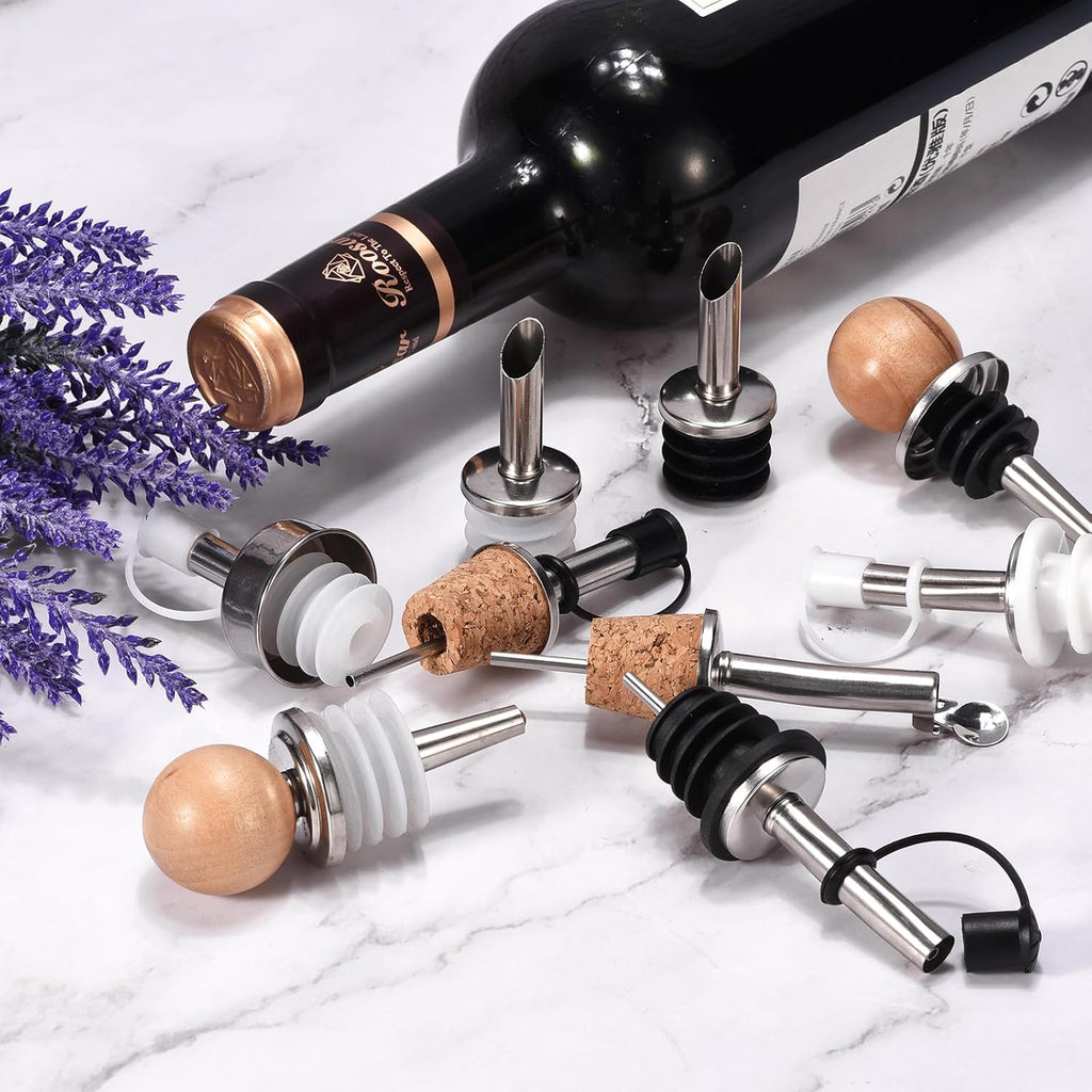 uxcell Stainless Steel Bottle Pourers, 2Pcs Olive Oil Spout with Rubber Dust Caps, Wine Pourers Liquor Pour Spouts for Wine Liquor Coffee Vinegar Bottles (White)