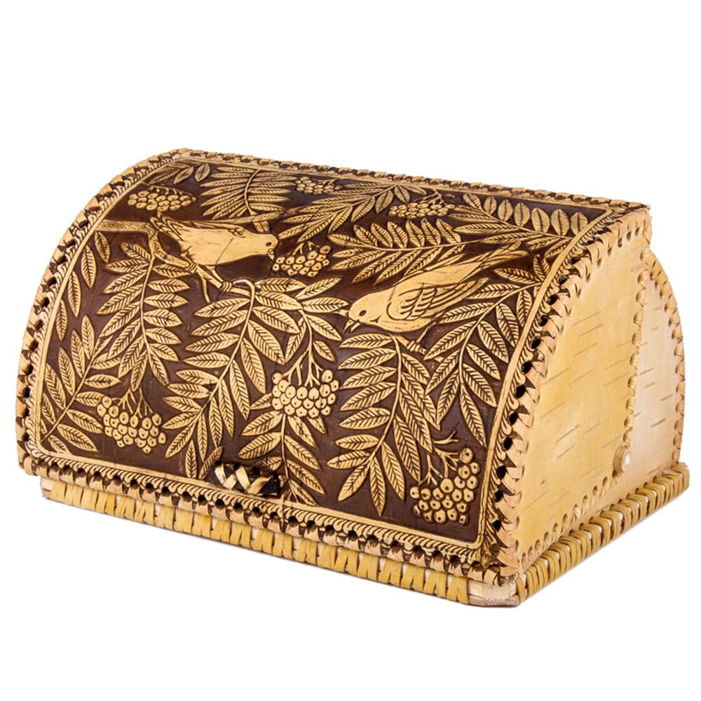 Birds Pattern Birch Bark Bread Box, Large Capacity Bread Storage Bin, Bread Box for Kitchen Counter, Large Capacity Bread Storage Container