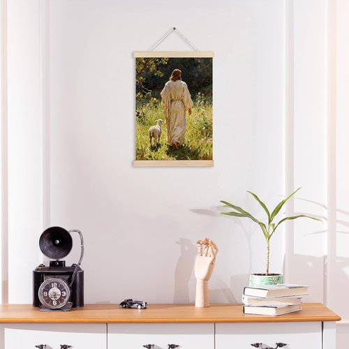 MKIJUHB Jesus Wall Art - Framed Christian Canvas Print of Jesus and Lamb | 12x16 Inch Decor for Home & Church