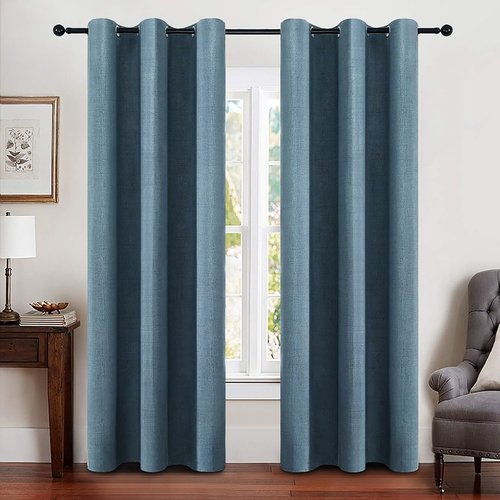 MIULEE Linen Blackout Curtains - 100% Room Darkening Thermal Insulated Grommet Panels | 42"x90" Dusty Blue (2 PCs)