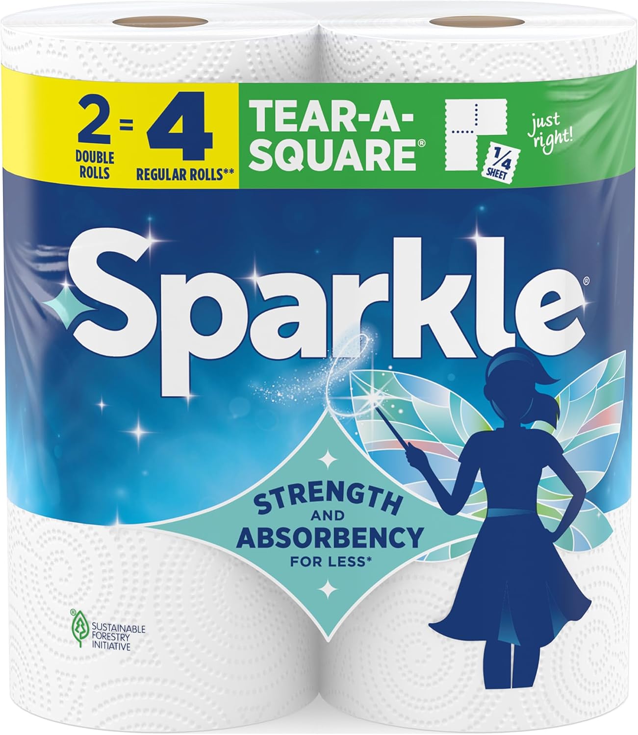 Sparkle Tear-A-Square Paper Towels - Strong 2-Ply Kitchen Towels | 2 Double Rolls (220 Sheets)