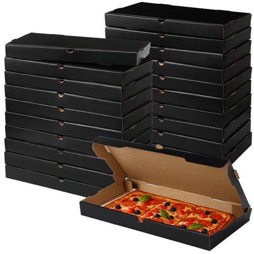 AmazingSpark Pizza Boxes 14 x 7 x 1.5 Inch Black Flatbread Box Sturdy Corrugated Rectangular Take out Baking Containers for Flatbread Pizza Pastry Bakery Charcuterie, Lightweight and Convenient