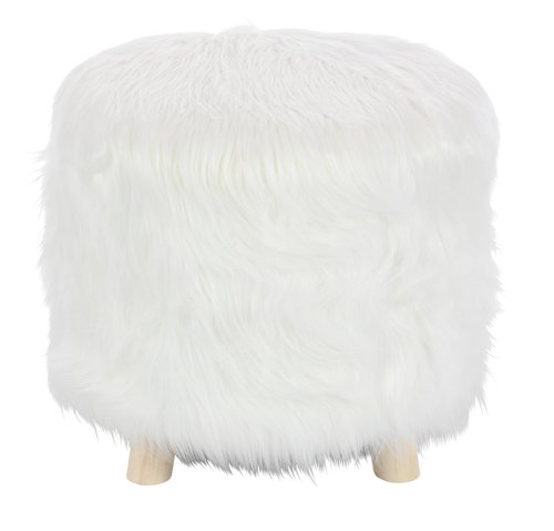 Deco 79 Polyester Stool with Faux Fur, 19" x 19" x 16", White