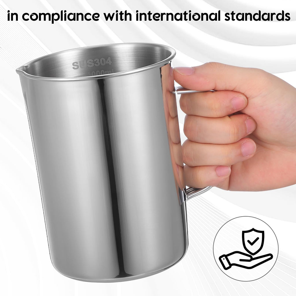 Veemoon Large Stainless Steel Measuring Cup, 1000ml/32OZ Metal Embossed Measuring Pitcher with Handle and Scale Coffee Milk Frothing Pitcher Latte Art Cup for Science Experiments Kitchen Liquid Mixing