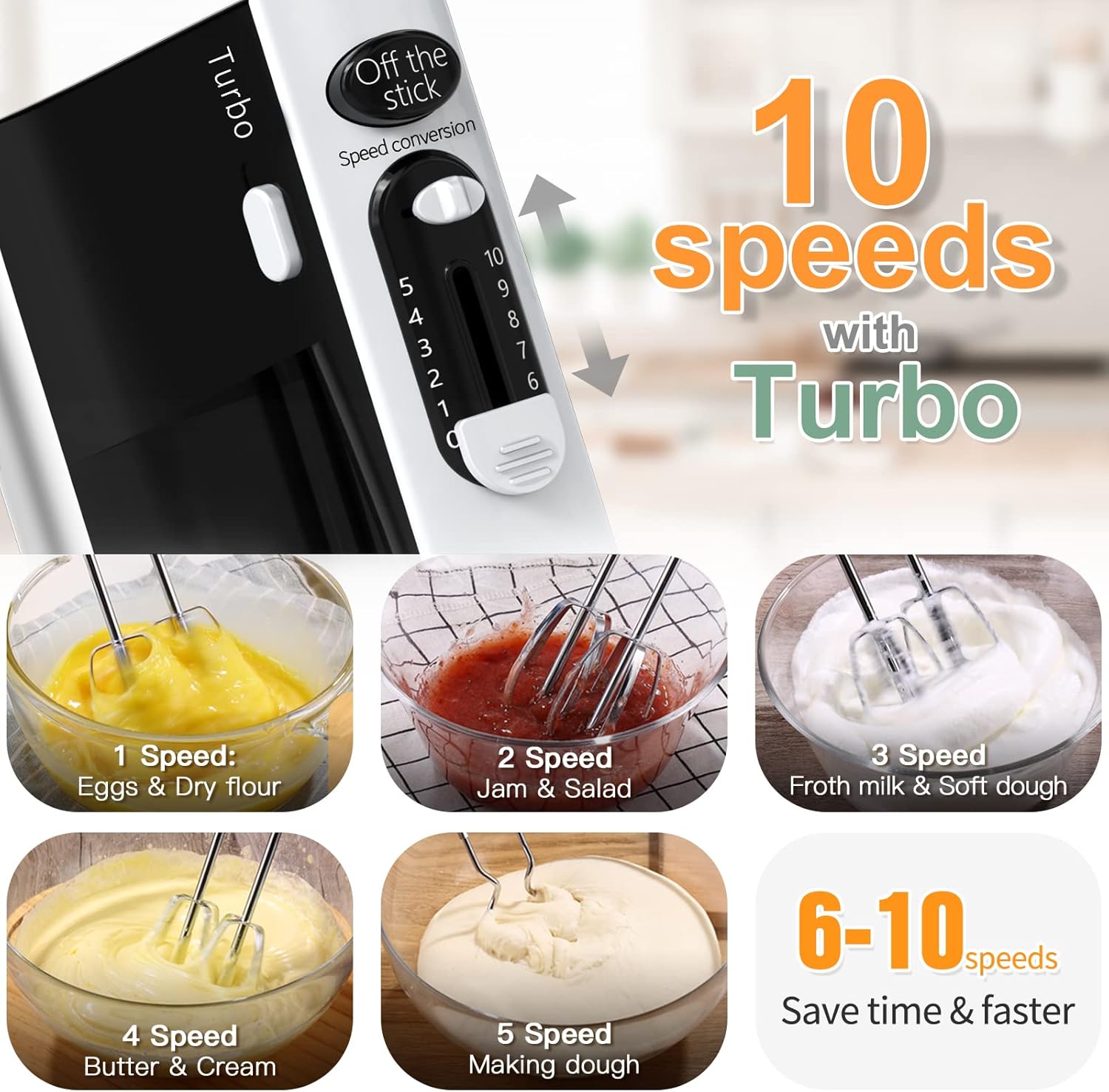 Skiennix 600W Electric Hand Mixer - 10-Speed Powerful Kitchen Mixer with Turbo | Lightweight, Includes Dough Hooks & Beaters