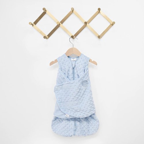 HALO Sleepsack Swaddle - Plush Dot Velboa 3-Way Adjustable Blanket | TOG 3.0 for Cool Climates, Blue, Newborn 0-3 Months