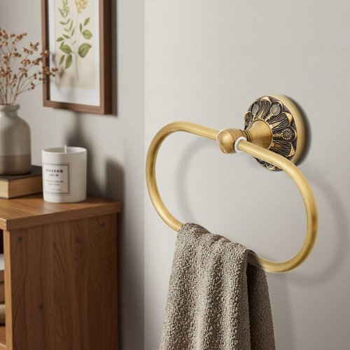 Otoolling 2 Pieces Set Antique Brass Toilet Paper Holder Retro Brass Hand Towel Ring Tissue Roll Paper Hanger Bathroom Hardware Wall Mounted Vintage Bathroom Accessories(Rectangle)