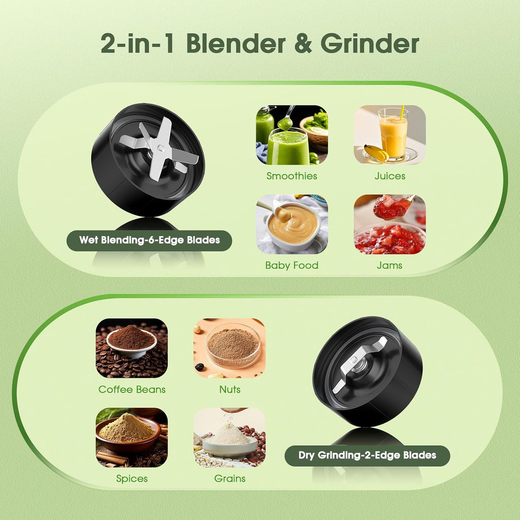 Smoothie Blender - 25000 RPM Portable Kitchen Blender with 37oz, 32oz & 23oz Cups | 2 Spout Lids & Resealable Lid