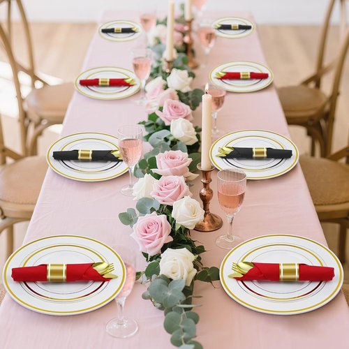 100 Packs Pre-Rolled Black Red Gold Plastic Silverware Sets - Disposable Wrapped Plastic Cutlery Set with 100 Napkins, 100 Knives, 100 Forks and 100 Spoons for Wedding Birthday Party Dinner