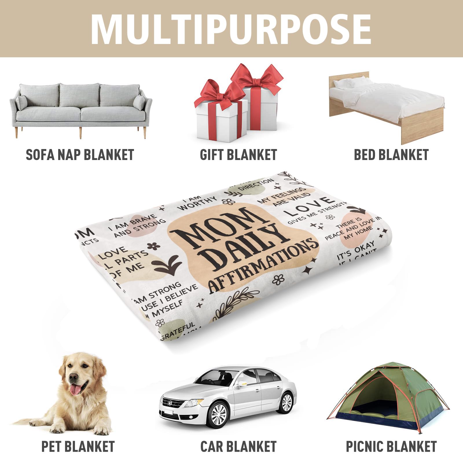 BaubleDazz New Mom Gifts Blanket, Mama Daily Affirmations, Postpartum Pregnancy Gift for First Time Moms, Mommy to Be, Mama, New Mom Essentials, Christmas Birthday Gifts for Moms(50" x 60")