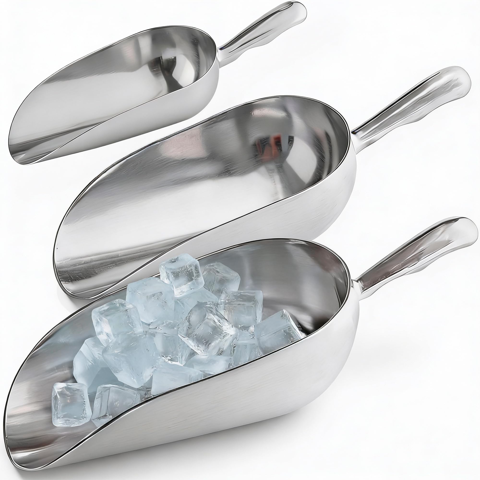 [Set of 3] 24oz + 58oz + 85oz Metal Scoops for Ice Machine - Large Aluminum Ice Scoop Bundle - Hand Wash Only