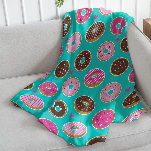 Donut Day Dreams Super Soft Throw Blanket - 50x60 Throw Blanket for Bedroom, Living Room, Spring Time, Holidays, Kids, Babies, Adults & Decor, Gifts Blue Donuts Blanket