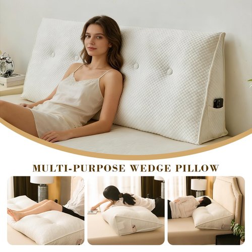 ZTVZTV Wedge Headboard Pillow for Bed, Queen Dorm Headboard Pillow Support for Sitting Up, Reading, Relaxing, Bolster Pillow with Removable Washable Cover, White