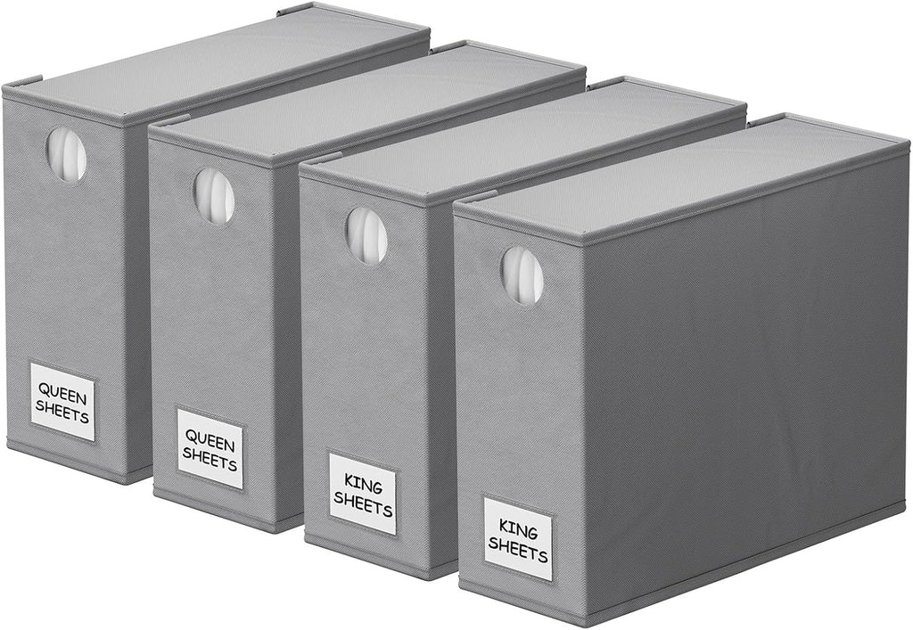 SpaceAid Bed Sheet Organizers - Foldable Linen Closet Storage | XL Queen & King Size, Gray