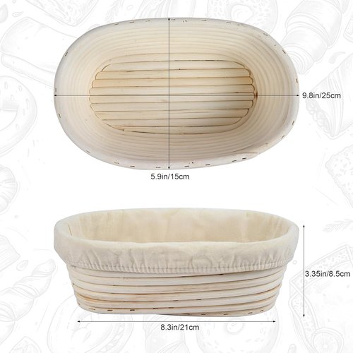 Banneton 3-Piece Set - 10 Inch Oval Rattan Proofing Baskets for Sourdough Bread Baking | Handmade Liners