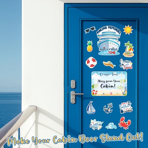 27PCS Cruise Door Decorations Magnetic, Large Nautical Cruise Magnets Funny Carnival Ship Magnets for Door & Fridge, with 3 Pcs Pen