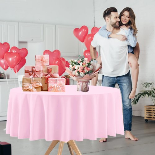 BCCSNNM 12 Pcs Round Valentines Tablecloth,Plastic Red Pink Tablecloths Disposable Table Covers for Valentine's Day Galentines Birthady Engagement Baby Shower Party Decorations,84 Inch