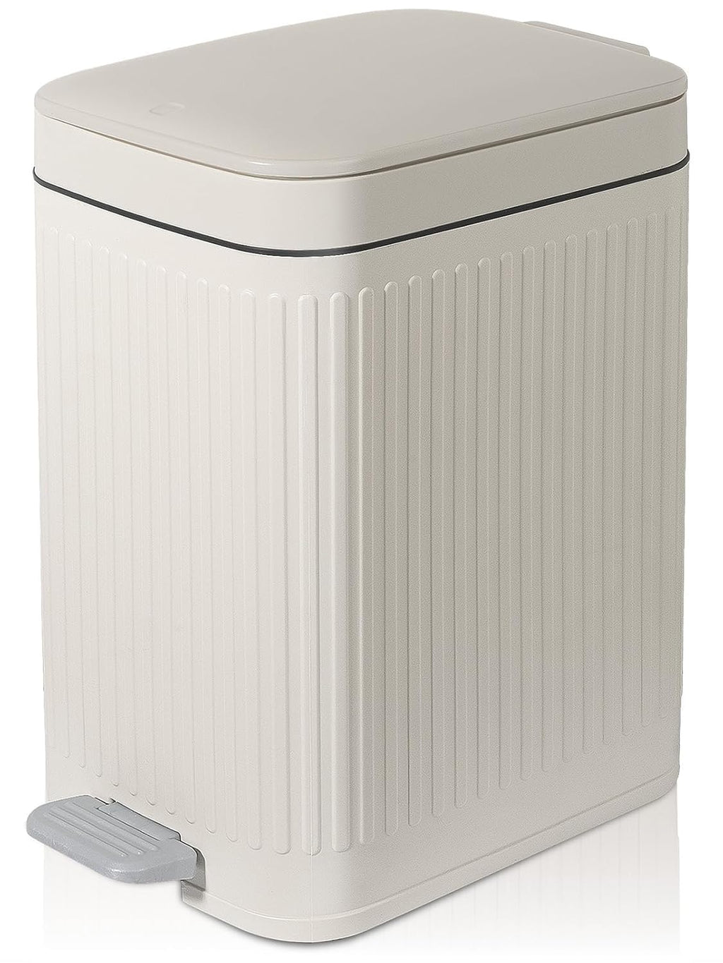Rejomiik Small Bathroom Trash Can - Slim Soft Close Lid Wastebasket | 1.9 Gallon Cream Color