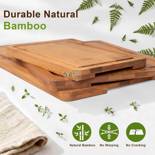 Bamboo Cutting Board Set by [Brand Name] - Durable Kitchen Boards with Juice Groove & Grip Handle | Space-Saving Design